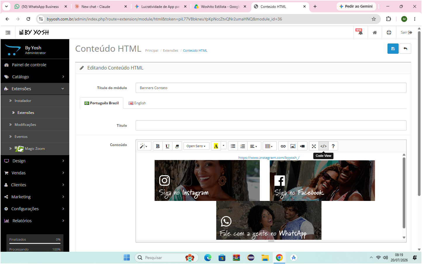 Módulo Banners Contato no OpenCart